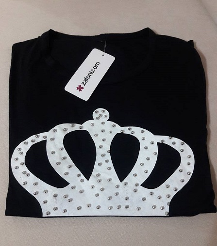 siyah incili tshirt, inci detaylı tshirt, zafoni.com