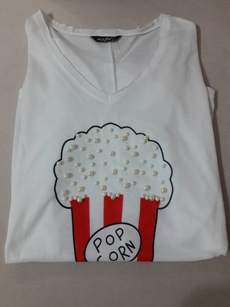 popcorn yazılı t-shirt, incili beyaz tshirt, zafoni.com