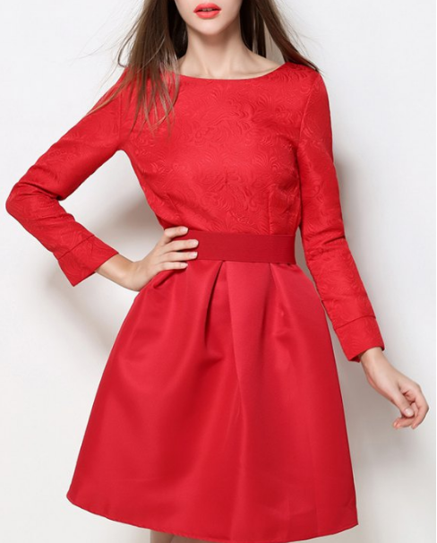 kırmızı uzun kol elbise, kırmızı diz boyu elbise , red dress, kırmızı elbise modelleri
