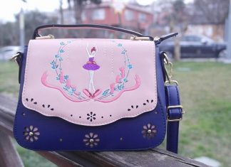 Balerin detaylı çanta lacivert ve pembe çanta