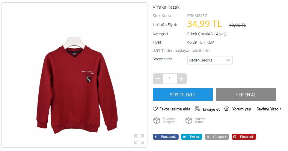 erkek çocuk kırmızı v yaka kazak
