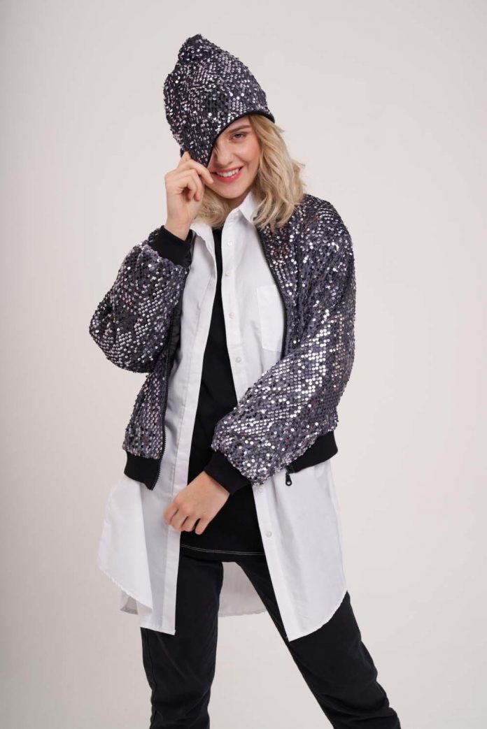 payetli-bomber-gri-ceket-mizalle-youth-12346-33-B Mizalle Payetli Bomber (Gri) - Genç Kadın Giyim