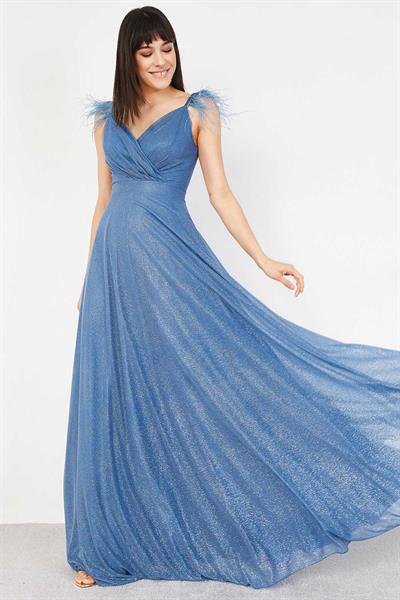 mavi uzun abiye elbise