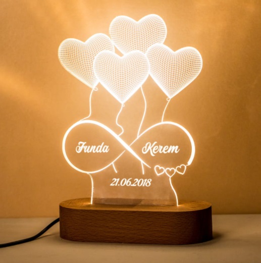Aşık Kalpler İsim Yazılı 3 Boyutlu Led Lamba
